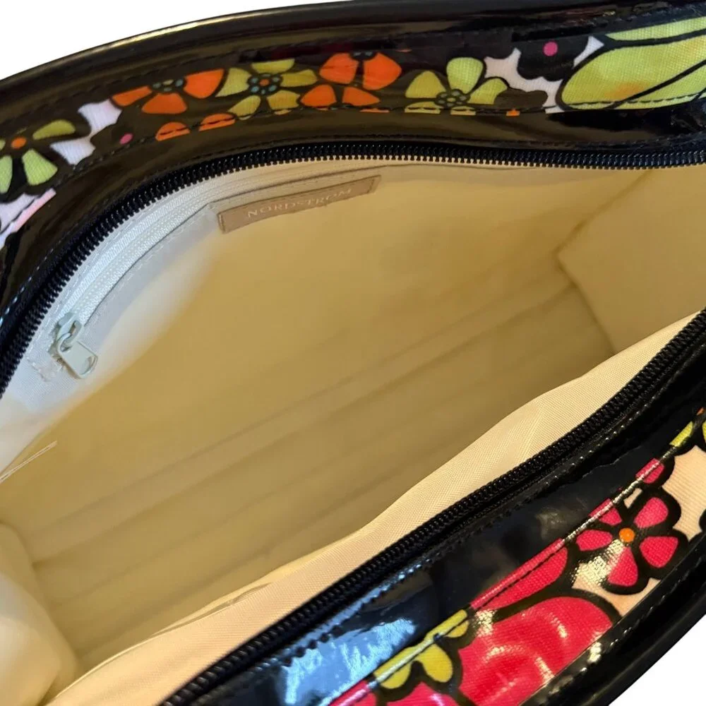 Vintage Nordstrom Cosmetic Bags Vinyl Black 70's Floral Set Lot - Picture 7 of 11